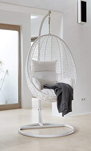 Kideo® Komplettset: Hängesessel mit Gestell und Sitzkissen, Loungemöbel, komplett weiß (Kissenfarbe: weiß)