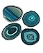 AMOYSTONE Teal Agate Coasters Set of 4 for Drink, Agate Slice Coaster Large 3.5-4