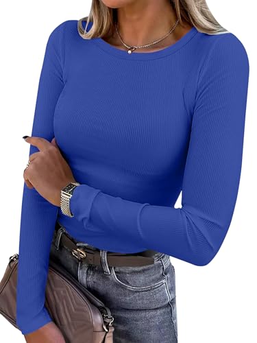 ANRABESS Women Long Sleeve Crewneck Rib Knit Slim