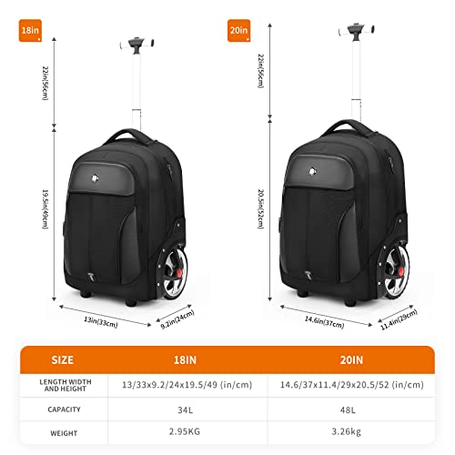 AOKING 18/20 Inch Large Wheeled Water Resistant Travel School Business Rolling Wheeled Backpack