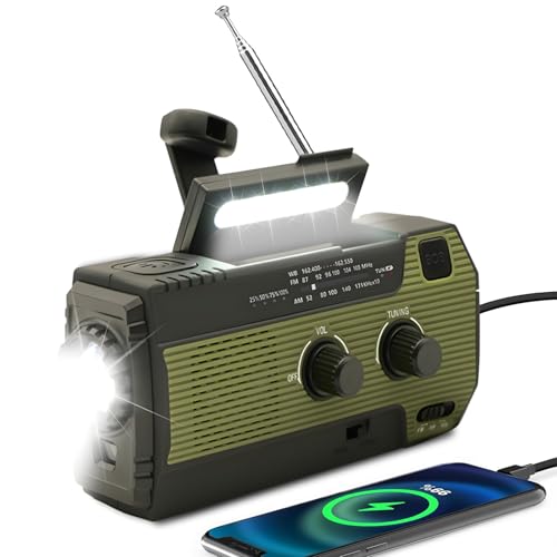 Notfall-Solar Radio,Solarbaby Selbstbetriebenes Kurbelradio mit LED-Taschenlampe, SOS-Alarm,AM/FM Wetter Wind Up Radio mit 4000mAh Akku für Notladung