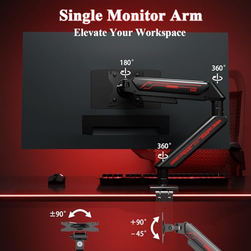 ETHU Single Monitor Arm, Adjustable Gas Spring Monitor Stand for 13-32 inch Monitor up to 9kg, Full Motion Computer Monitor Mount, LED/LCD Display Arm with VESA Pattern 75x75/100x100 Single Arm Black