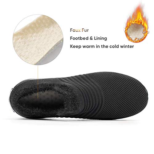 Women's Walking Shoes Snow Boots - Anti-Slip Faux Fur Outdoor Winter Snow Sneakers Slip on Nursing Shoes Winter-Black,7