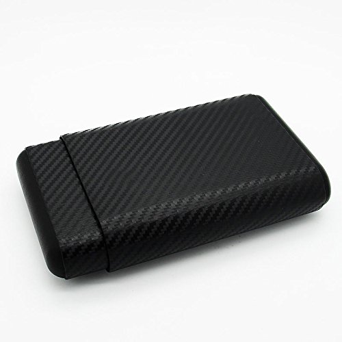 Carbon Fiber Leather Cedar Wood 4 Tube Cigar Case Holder Travel Humidor