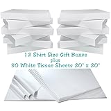 Set of 12 White Gift Boxes for Apparel - Shirt Size 14.75 x 9.5 x 2 in. with 30 White Tissue Sheets