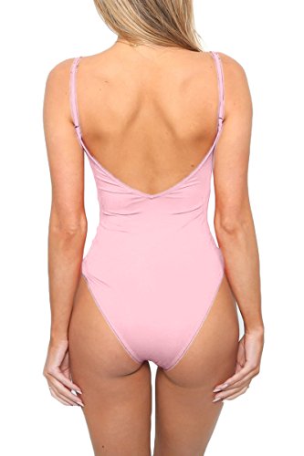 ESONLAR One Piece Swimwear for Women V Neck Tie Knot Front Aactive Sporty Swimsuit Pink S