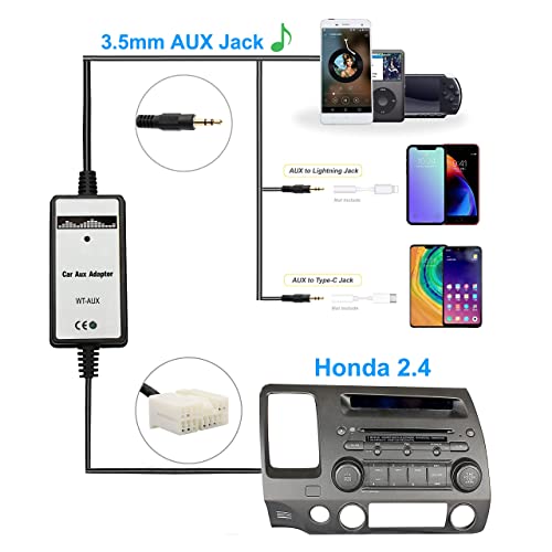 Car Audio AUX Input Adapter, 3.5mm Auxiliary Jack CD Changer for Honda