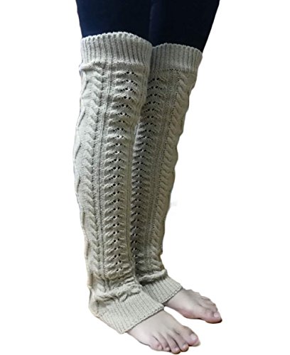 Womens Knitted Crochet Leg Warmers Boot Socks (Beige)