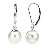 PAVOI Sterling Silver Simulated Shell Pearl Earrings Leverback Dangle Studs