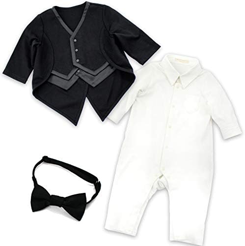 Sweet Mommy 期間限定の激安セール ベビー 正装 赤ちゃん フォーマル 男の子 燕尾服 ロンパース ブラック 3点セット 90 結婚式 コットン 蝶ネクタイ