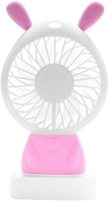 Mini Fan Handheld, LOYE Personal Portable Desk Stroller Table Fan with USB Rechargeable Battery and LED Light 2 Adjustable Speeds Standing Base for House Camping and Teenager Students (Pink, Rabbit)
