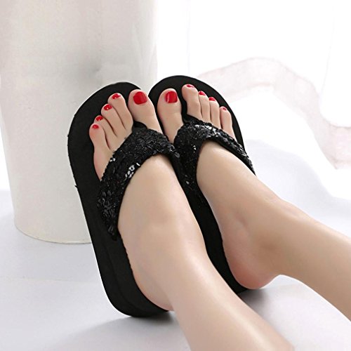 Summer Sandals,Boomboom 2018 Fashion Women Sequins Anti-Slip Sandals Slipper Indoor Outdoor Flip-Flops (US 8.5, Black)