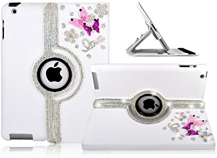 Applenew2014 iPad Pro 12.9 Case, Set of 2 High Defintion (HD) Clear Screen Protectors + Bling 3d Handmade 360 Degrees Rotating Stand Leather Magnetic Smart Case Cover for Apple iPad Pro 12.9