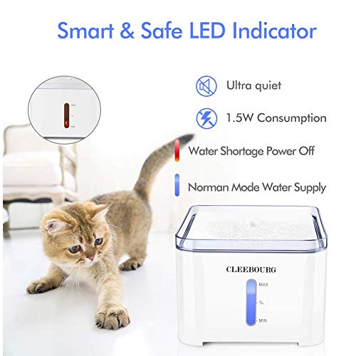 CLEEBOURG Pet Cat Water Fountain, 2L Automatic Dog Water Dispenser