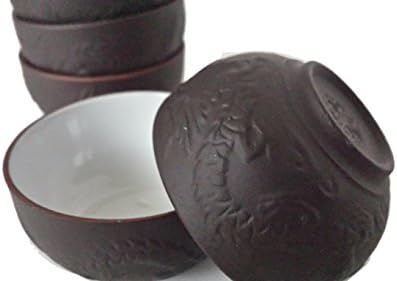 Black Chinese Ceramic Porcelain Sake Cups Teacups Sake Tea Cups Set Dragon Kung Fu Cup Mini Size 1 oz 1 in T x 2 in D Cup Set of 6 pieces