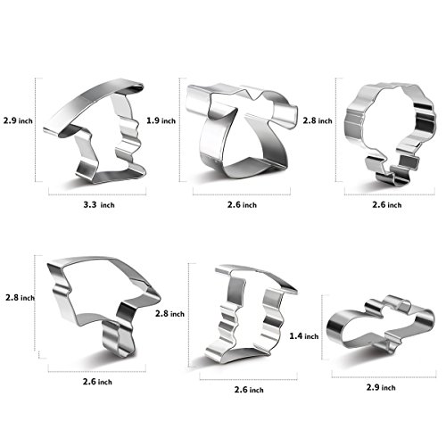 SveBake Graduation Cookie Cutter Set - 6 Pieces Rust-proof Stainless Steel Biscuit Cutters with Shapes of Graduation Cap, Gown,Diploma,Bouquet