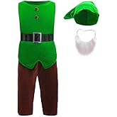 Dressy Daisy Dwarf Fancy Dress Up Costume Outfit with Hat & Beard for Toddler and Little Kids Boys, Green Red