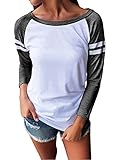 Women Casual Crewneck Striped 3/4 Sleeve Color Block Baseball T-shirt Blouse Tops