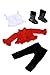Uptown Girl - 4 Piece Outfit - Red Ruffled Jacket, White Tank Top, Black Leggings and Boots - Clothes Fits 18 Inch Doll (Doll Not Included)