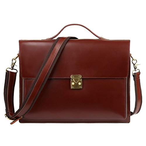 Leathario Leather Briefcase for Men Leather Laptop Bag Shoulder Messenger Bag Business Work Bag (Brown-273) - Thumbnail 7