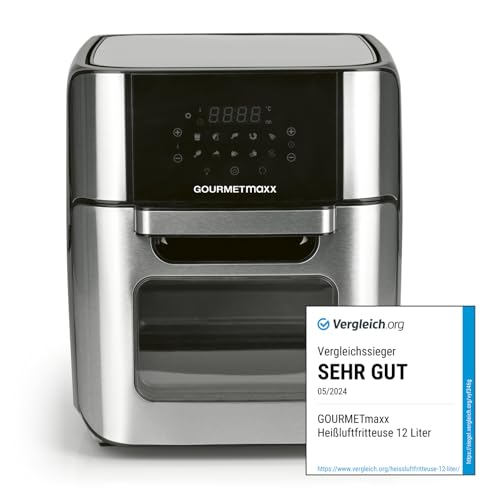 Gourmetmaxx Friteuse À Air Chaud Xxl 12 Litres | Friteuse Pour Une Friture Facile Sans Graisse, Mini-Four Avec Air Circulant 80-200°C [Acier Inoxydable, 1800 Watts]