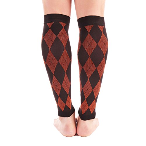 Premium Calf Compression Sleeve 1 Pair 20-30mmHg Strong Calf Support Graduated Pressure for Sports Running Muscle Recovery Shin Splints Varicose Veins Doc Miller (Argyle Black.Orange, X-Large)