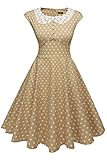 ACEVOG Women's Classy Vintage Audrey Hepburn Style 1940's Rockabilly Evening Dress (XL, Khaki)