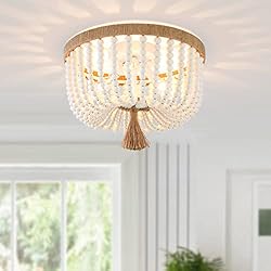 VILUXY Bohemia Wood Beaded Flush Mount Ceiling