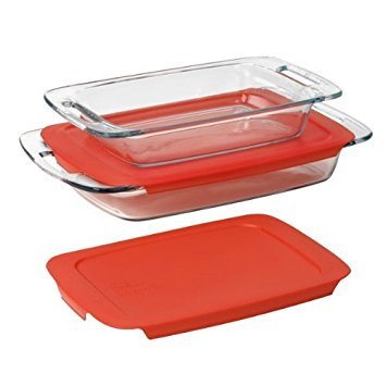 Photo 1 of **** Broken lid******** Pyrex Easy Grab 4-Piece Value Pack, Includes 1, 3-Qt Oblong, 1, 2-Qt Oblong, With Red Plastic Covers