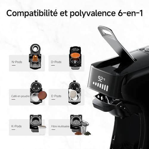 HIBREW H1B 6-in-1 Capsule Coffee Machine, 20 Bar Espresso Compatible with Ns*/DG*/Es*/Kcup*/Ground Coffee, Single Button Hot and Cold Brew, Adjustable Temperature and Quantity (Black)
