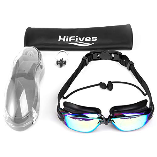 image for Swim Goggles with Cap, HiFives 4 in 1 Adult Swimming Goggles with Ear 