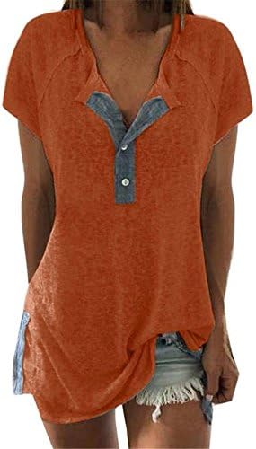 Women's Patchwork T-Shirt,LANSKIRT Sales! Ladies Loose Casual Short Sleeve Blouse with Button Summer Fashion Tops Solid Color Vintage Blouses