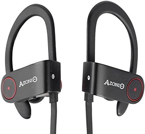 AzoniO Bluetooth Sport Headphones - Wireless Stereo Headset with Microphone and Ear Hooks - Noise Cancelling Headphones with Super Bass - Compatible with iPhone, iPad, Android and Windows Phones