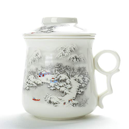 TEANAGOO M01-8 Ceramic Tea-Mug with Infuser and Lid, 13.7 OZ, Snow, Portable Ornament infuser,Infused Tea-Cup, Brewing Filter, Steeper Men Mom, TEANAGOO Maker