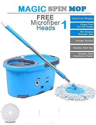 Btc Mop Bucket Magic Spin Mop Bucket Double Drive Hand Pressure with 1 Micro Fiber Mop Head Household Floor Cleaning & 4 Color May Vary (with Soap Dispenser)