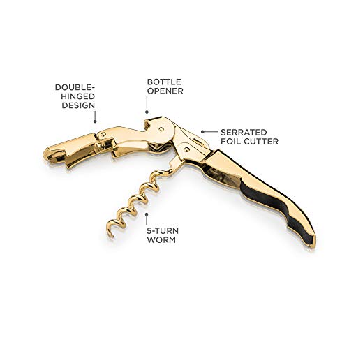 Viski 24k Gold Plated Signature Double Hinged Corkscrew Wine Bottle
