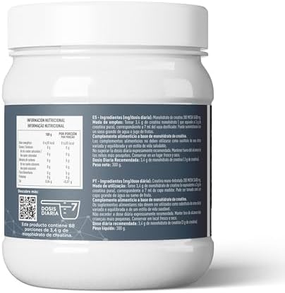 Pó de Creatina Monohidratada 300g | Creatina Micronizada 100% Pura 200 Mesh | Sem sabor, Vegan e Sem Aditivos | 88 Serviços 3G | Suplemento para Força, Energia e Desempenho Muscular