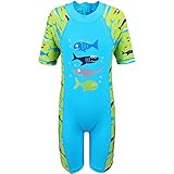 HUANQIUE Boys One Piece Short Sleeve Shark UPF50+ Rash Guard Swimsuit