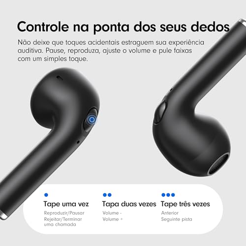 Fones de Ouvido Bluetooth Tranya True Wireless, 4 Microfones para Chamadas Claras, Controle de Botão Preciso, Bateria de Longa Duração, Conforto o Dia Todo