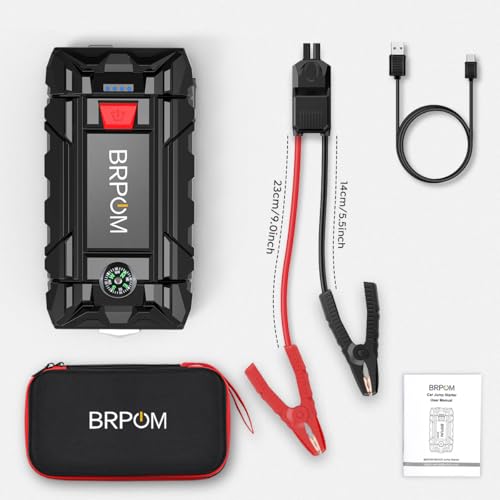 BRPOM Car Jump Starter, 9000A 21800mAh Car Battery Jump Starter 12V (for 8.0L Petrol or 6.5L Diesel), Portable Jump Starter, Quick Charge QC3.0, Long Standby