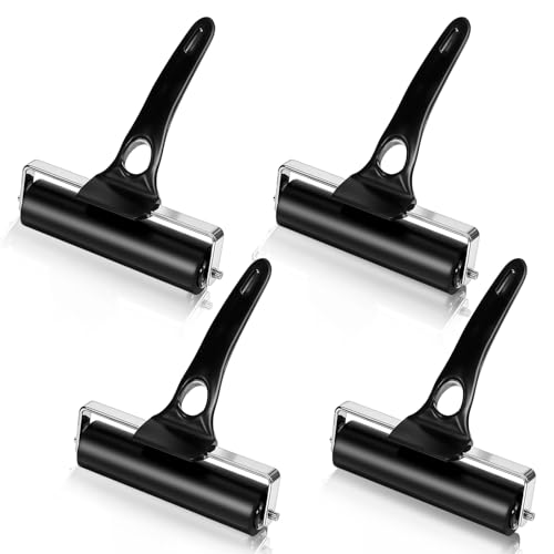 4 Pcs Rubber Roller Black Rubber Brayer Rollers Ink Roller for Gluing Printing Inking Block Paper Crafting Press Printmaking Wallpaper Stamping Scrapbooks(4.7 Inches)