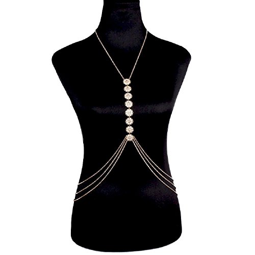 JeVenis Sexy Harness Bikini Bralette Body Chains Crossover Harness Waist Belly Body Chain Necklace (Gold) - Thumbnail 6