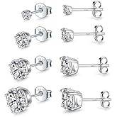 925 Sterling Silver Stud earrings Set | White Gold Plated Hypoallergenic Stud Earrings | Cubic Zirconia Stud Earrings for Women (2mm,3mm,4mm,5mm,6mm,7mm) 8 CZ colors options