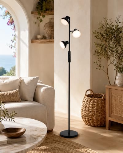 Lampadaire LED Salon 36W Dimmable, 3 Têtes Orientables, AVEN FL08