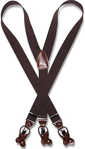 Men's Brown SUSPENDERS Y Shape Back Elastic Button &amp; Clip Convertible by Armando