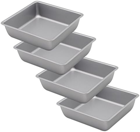 Plataplus 4-Piece Non Stick Mini Square Pie Cake Pan Set, 4 Inch (Silver)