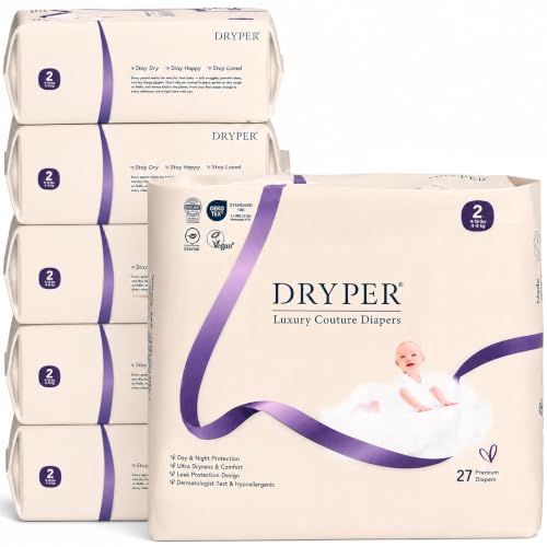 DRYPER Baby Diapers Size 2 (4-8kg), Ultra Thin, Soft & Hypoallergenic for Sensitive Skin, 3D Leak Protectors, Moisture Indicator, 162 Premium Day & Night Diapers