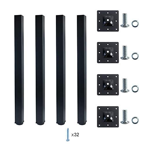 QLLY 27.5 INCH / 70CM ADJUSTABLE METAL DESK LEGS, SQUARE OFFICE TABLE FURNITURE LEG, SET OF 4 (27.5 INCH, BLACK)