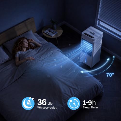 Portable Air Conditioners, 3 Wind Modes, 12 Speeds, 70° Oscillation, XL Water Tank, Evaporative Air Cooler, Swamp Cooler Air Conditioner Portable, Personal Air Conditioner Air Cooler for Bedroom Room