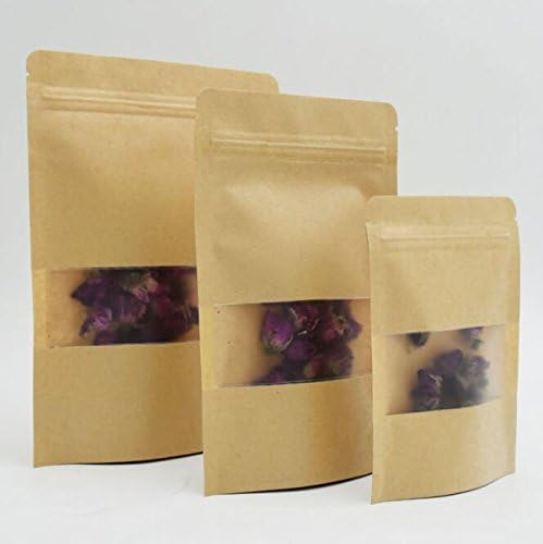 Ecago Set of 30 Stand-up Food Pouch Kraft Zip Lock Zipper Paper Bag With Window (L) S033